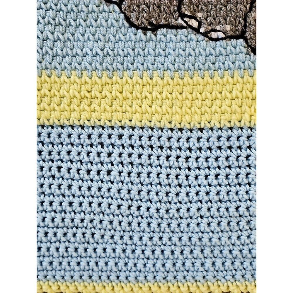 Dumbo Baby Blanket Handknit Crochet Blue Yellow Soft Knit Elephant Nursery Decor - Picture 6 of 13